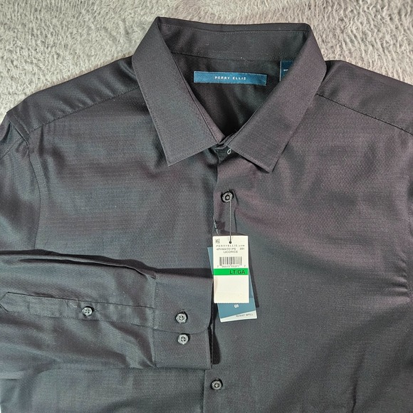 NEW Perry Ellis Shirt Men  Large Tall LT Button Up Long Sleeve Textured Black - Picture 1 of 12